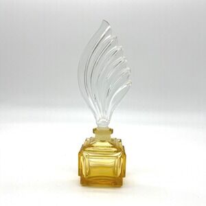 Vintage Amber Glass‎ Perfume Bottle with Clear Glass Wing Stopper Decor